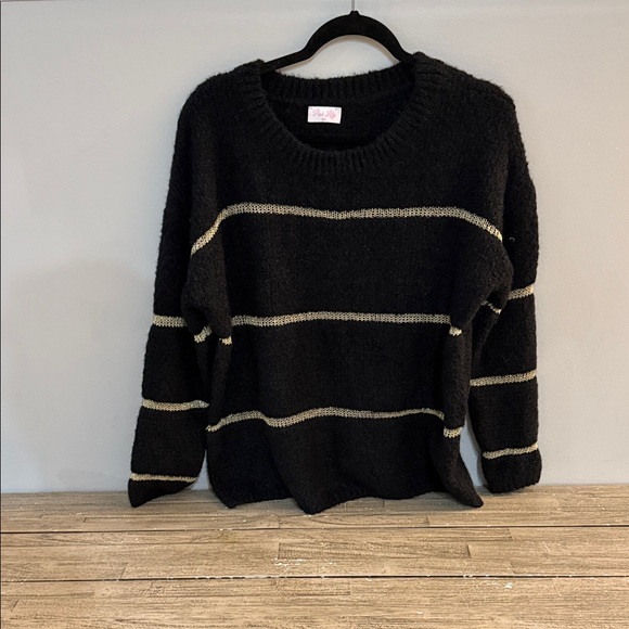 Pink Lily Sweaters - Black Striped Sweater (Runs Big)